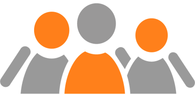 Anhand von Formen (z.B. Kreise) und zwei verschiedenen Farben (grau und orange) sind drei Menschen dargestellt.