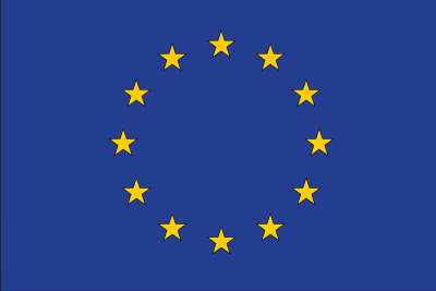 Flagge der Europäischen Union bestehend aus im Kreis angeordneten gelben Sternen vor blauem Hintergrund